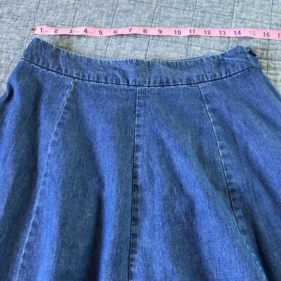 ST JOHNS BAY 100% Cotton Lightweight Denim Cottage Blue A Line Midi Skirt | 8 - Picture 3 of 6
